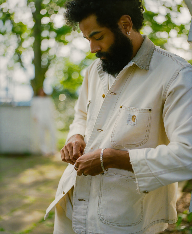 1970s Off White Duck Unlined Chore Coat - Small