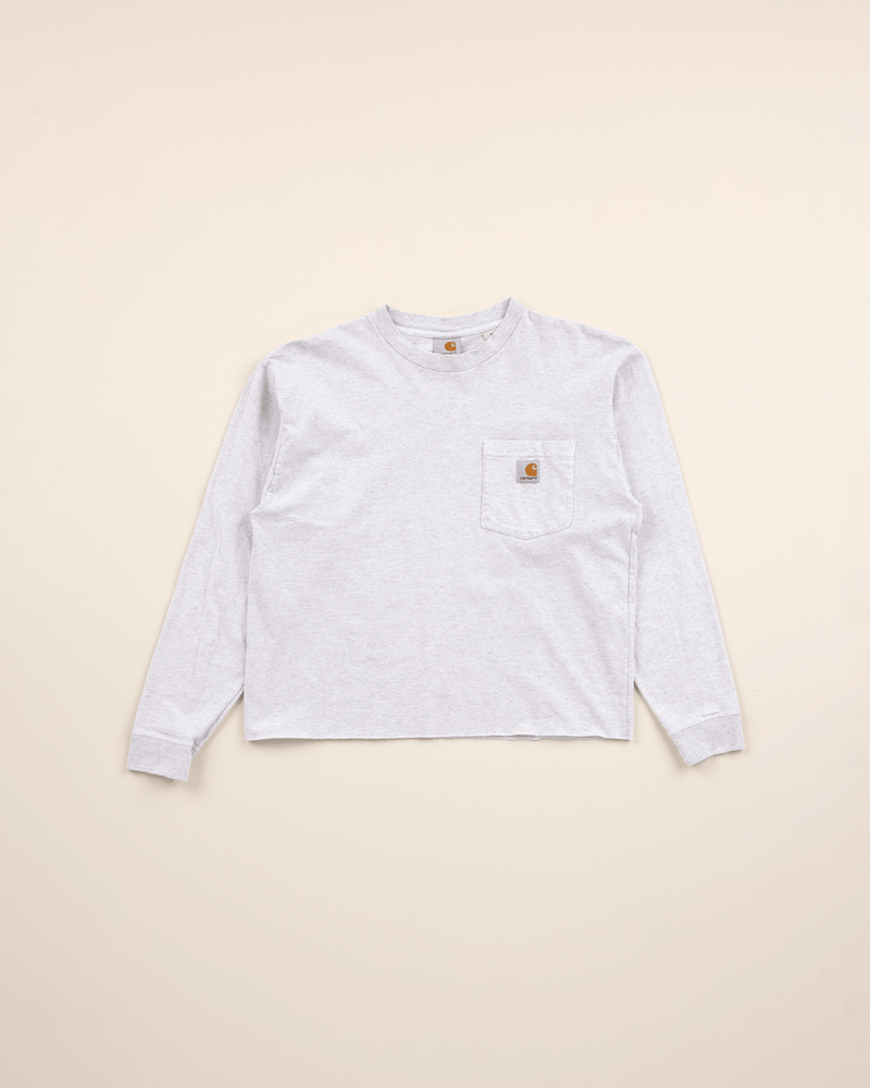1990s Light Gray Long Sleeve Pocket Tee - Small