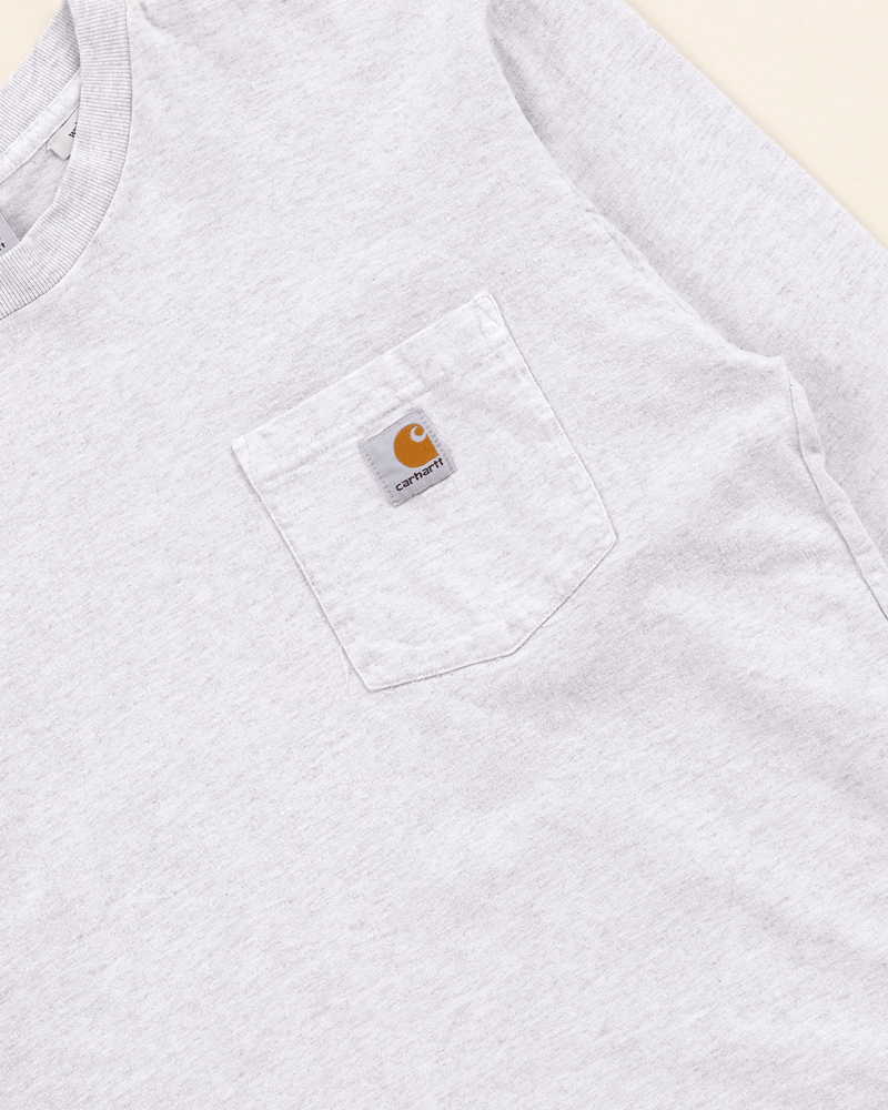 1990s Light Gray Long Sleeve Pocket Tee - Small