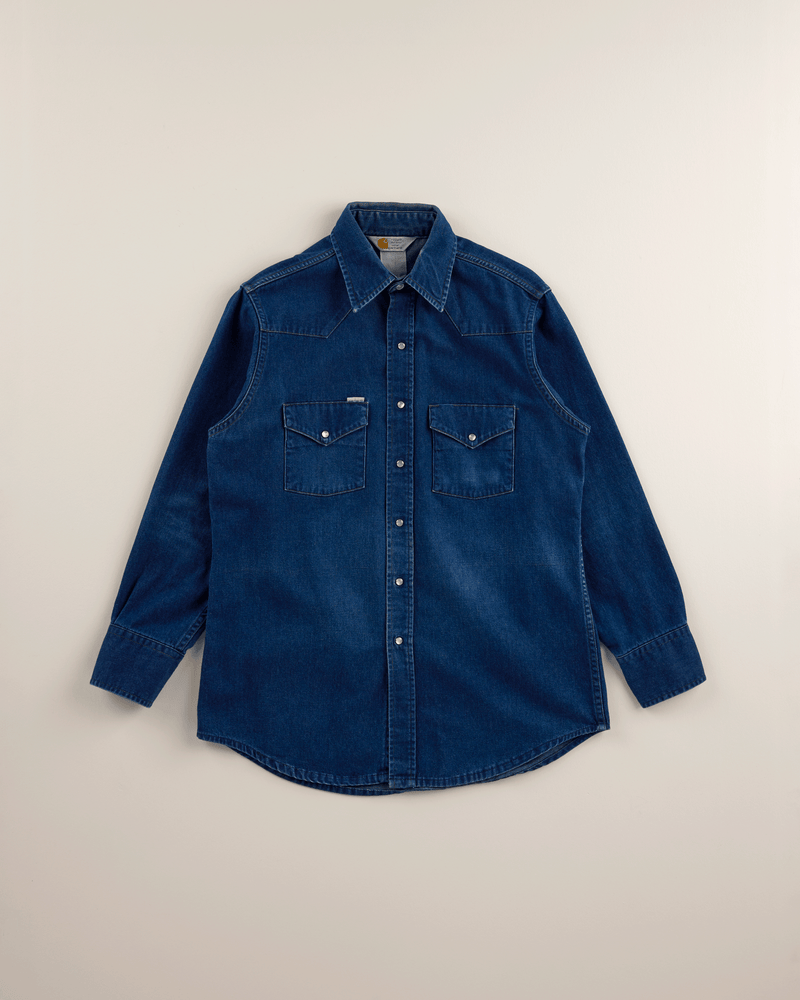 1980s Dark Denim Western Shirt - Medium