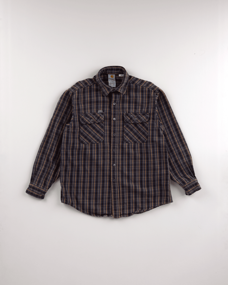1990s Taupe Plaid Shirt - Medium