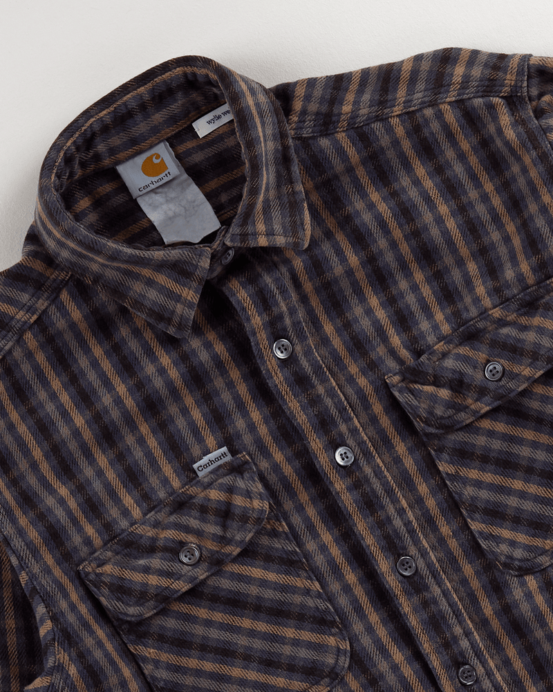 1990s Taupe Plaid Shirt - Medium
