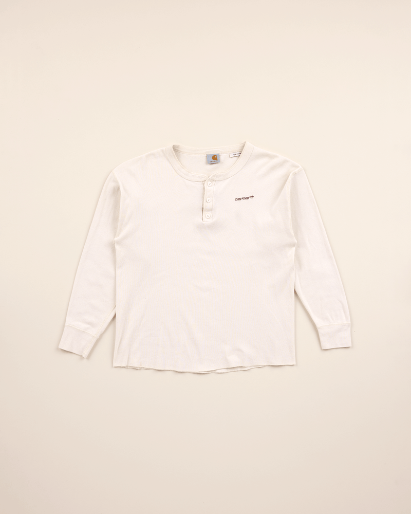 1990s Off White Thermal Henley - Small