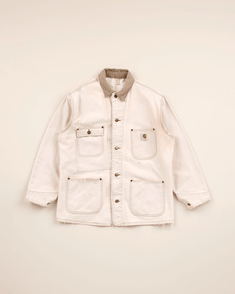 1970s Off White Duck Unlined Chore Coat - Small