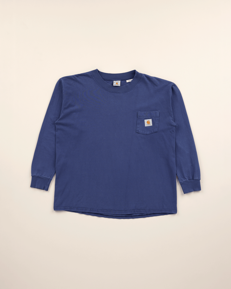 1990s Blue Long Sleeve Pocket Tee - Large