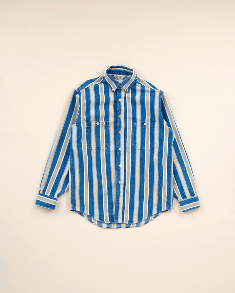 1990s Dark Denim Stripe Shirt - Medium