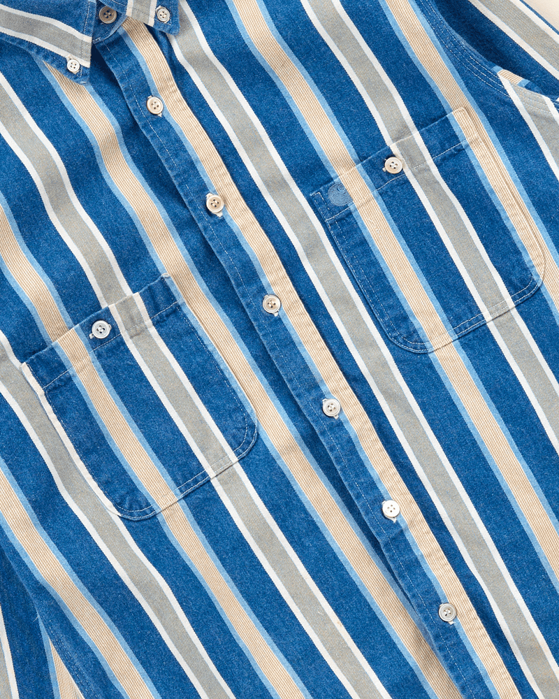 1990s Dark Denim Stripe Shirt - Medium