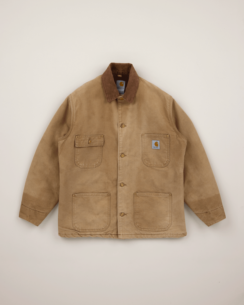 1990s Tan Duck Canvas Lined Chore Coat - Small